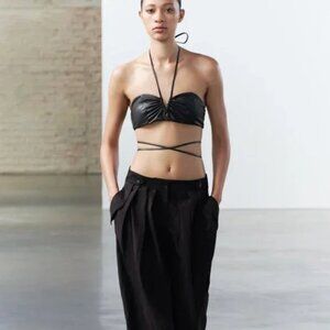 NWT ZARA FAUX LEATHER STRAPPY TOP BLACK